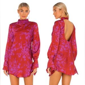 Free People Aries Mini Dress in Romantic Combo Red Purple Floral Open Back Sz XL